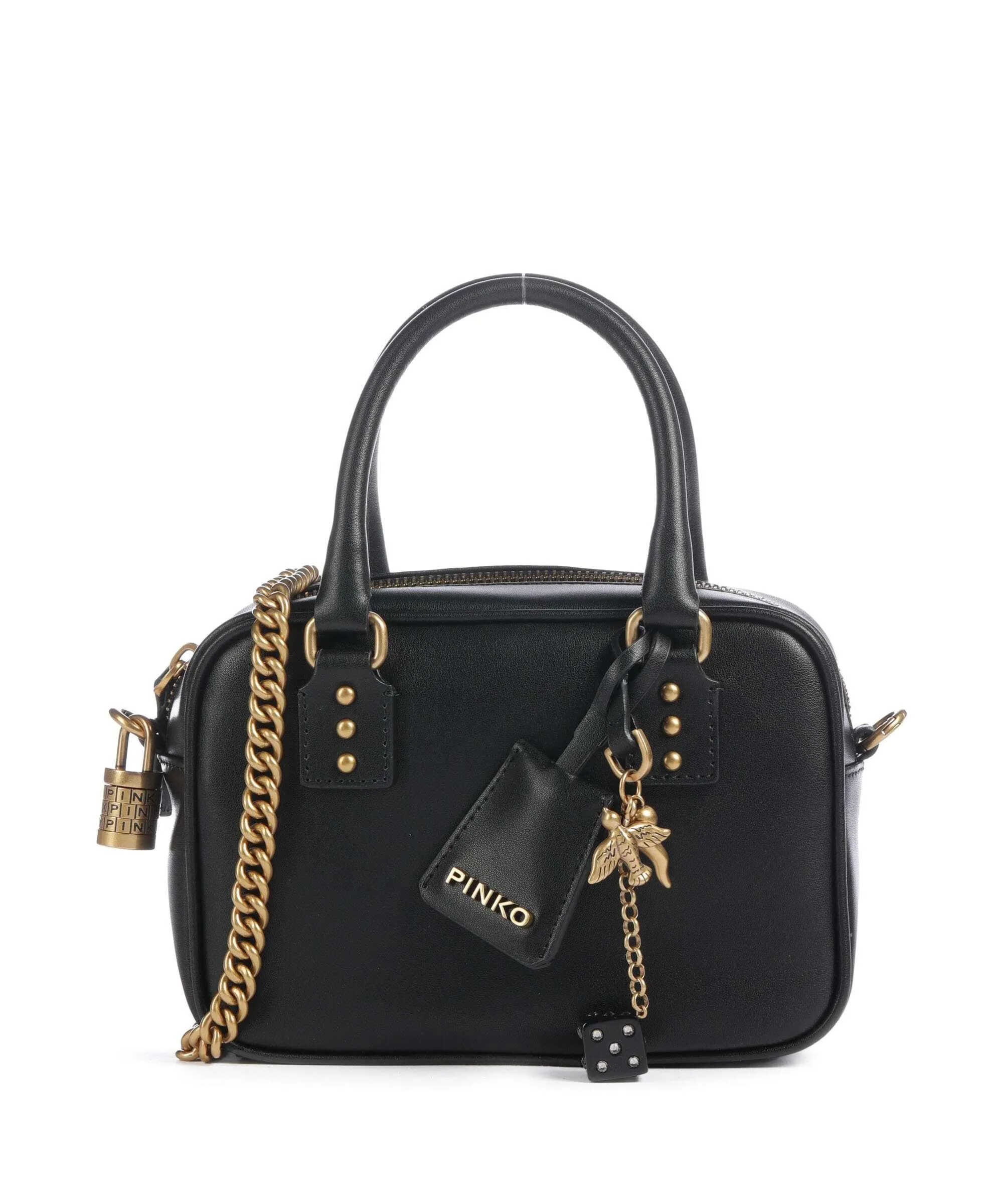  Pinko Bowling Mini Borsa a tracolla pelle di vitello finemente grana nero  