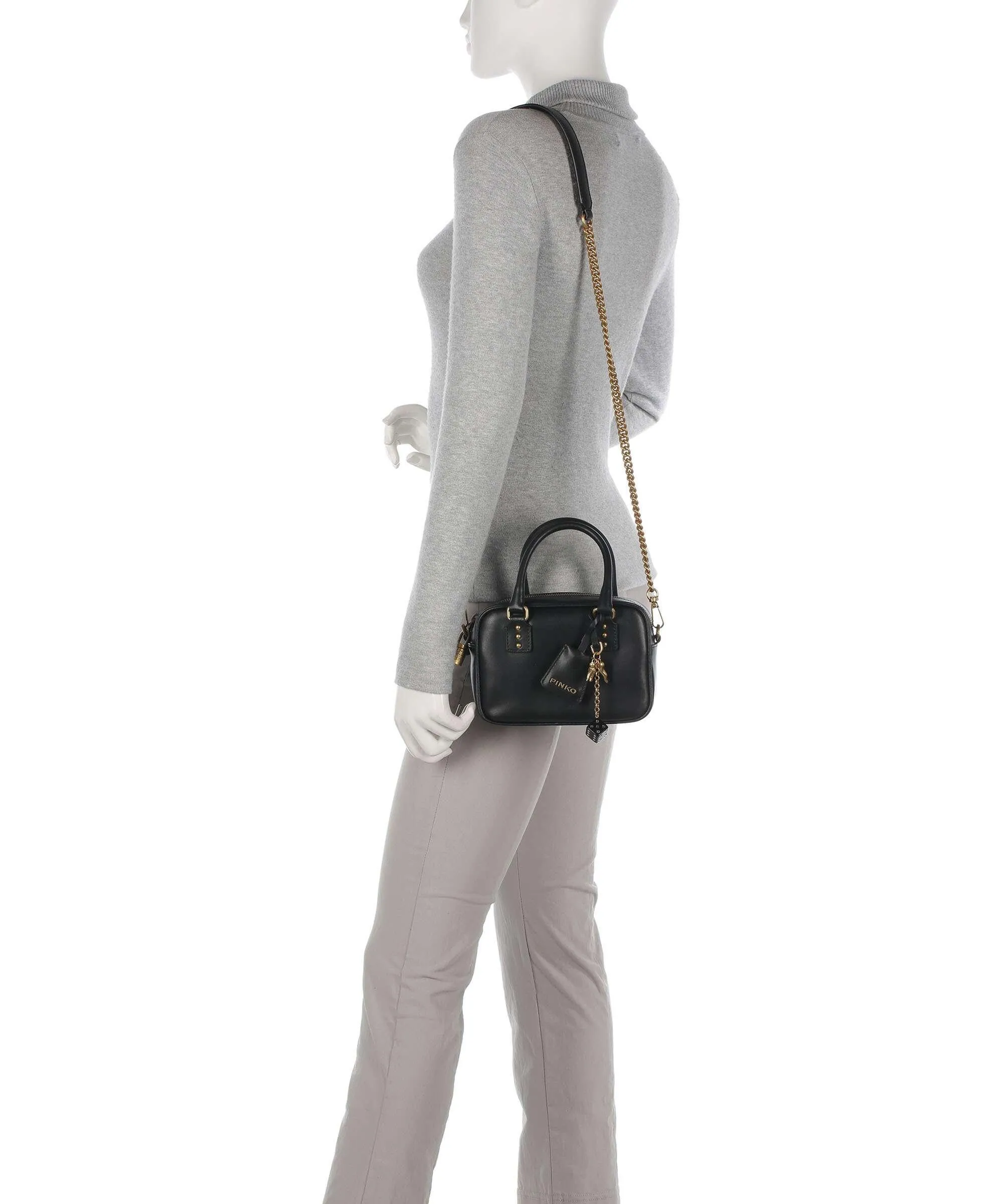  Pinko Bowling Mini Borsa a tracolla pelle di vitello finemente grana nero  