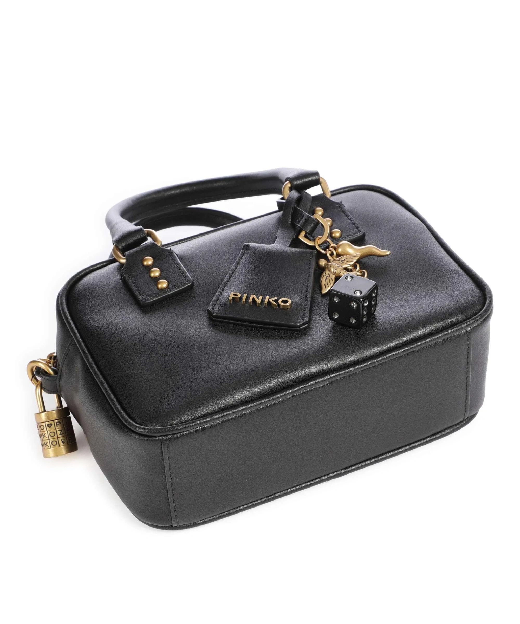  Pinko Bowling Mini Borsa a tracolla pelle di vitello finemente grana nero  