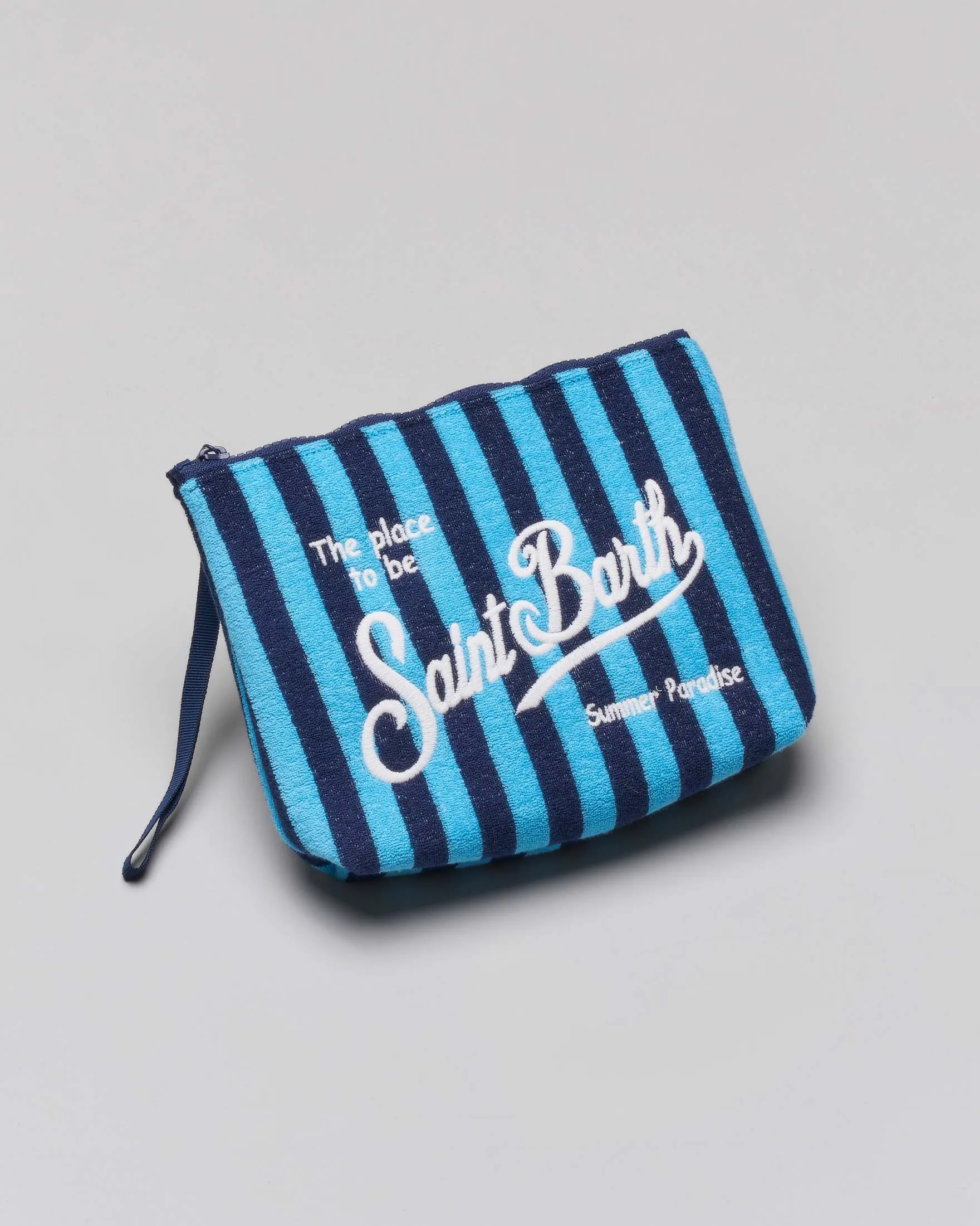 Pochette Aline in spugna a righe azzurre e blu