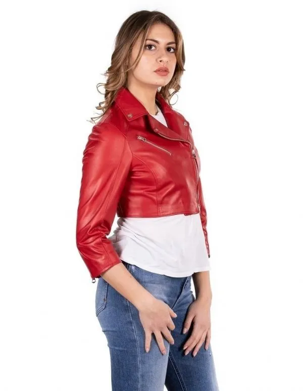 Red genuine leather women's short spike