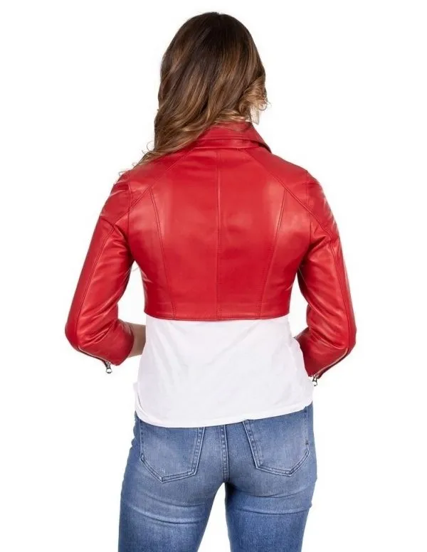 Red genuine leather women's short spike