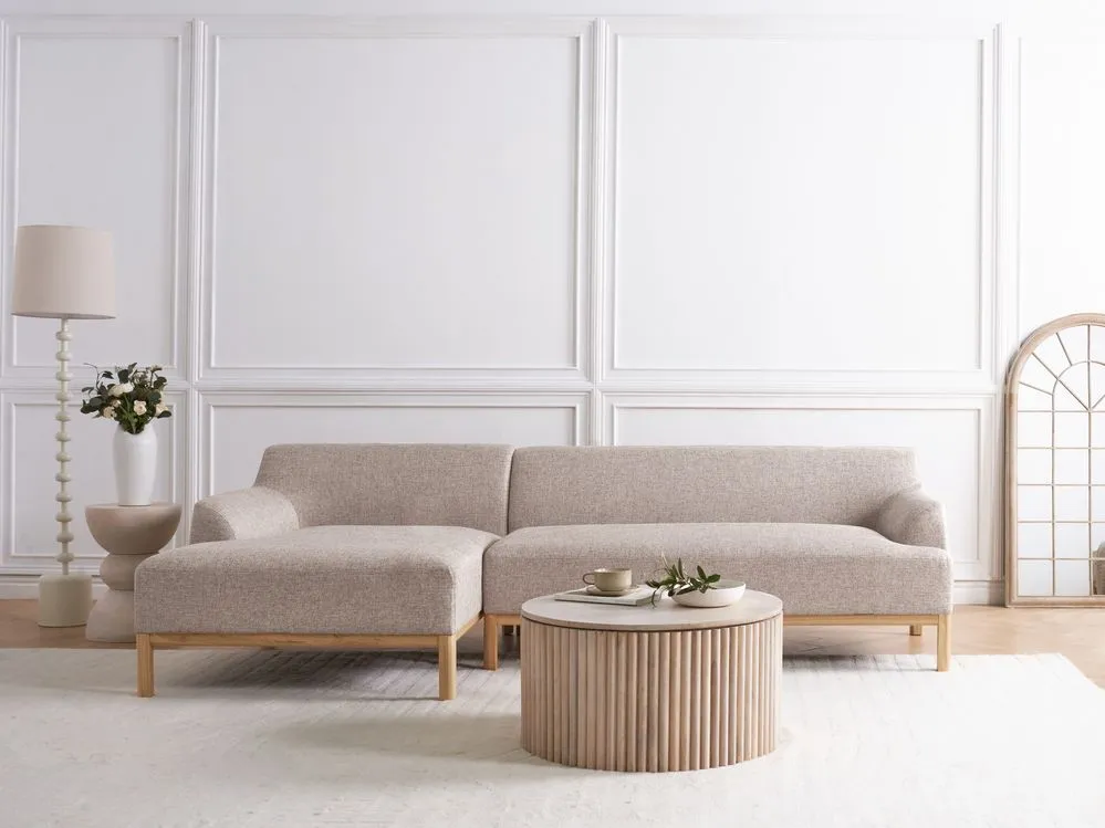 Right Hand Fabric Corner Sofa Light Brown SOSJO