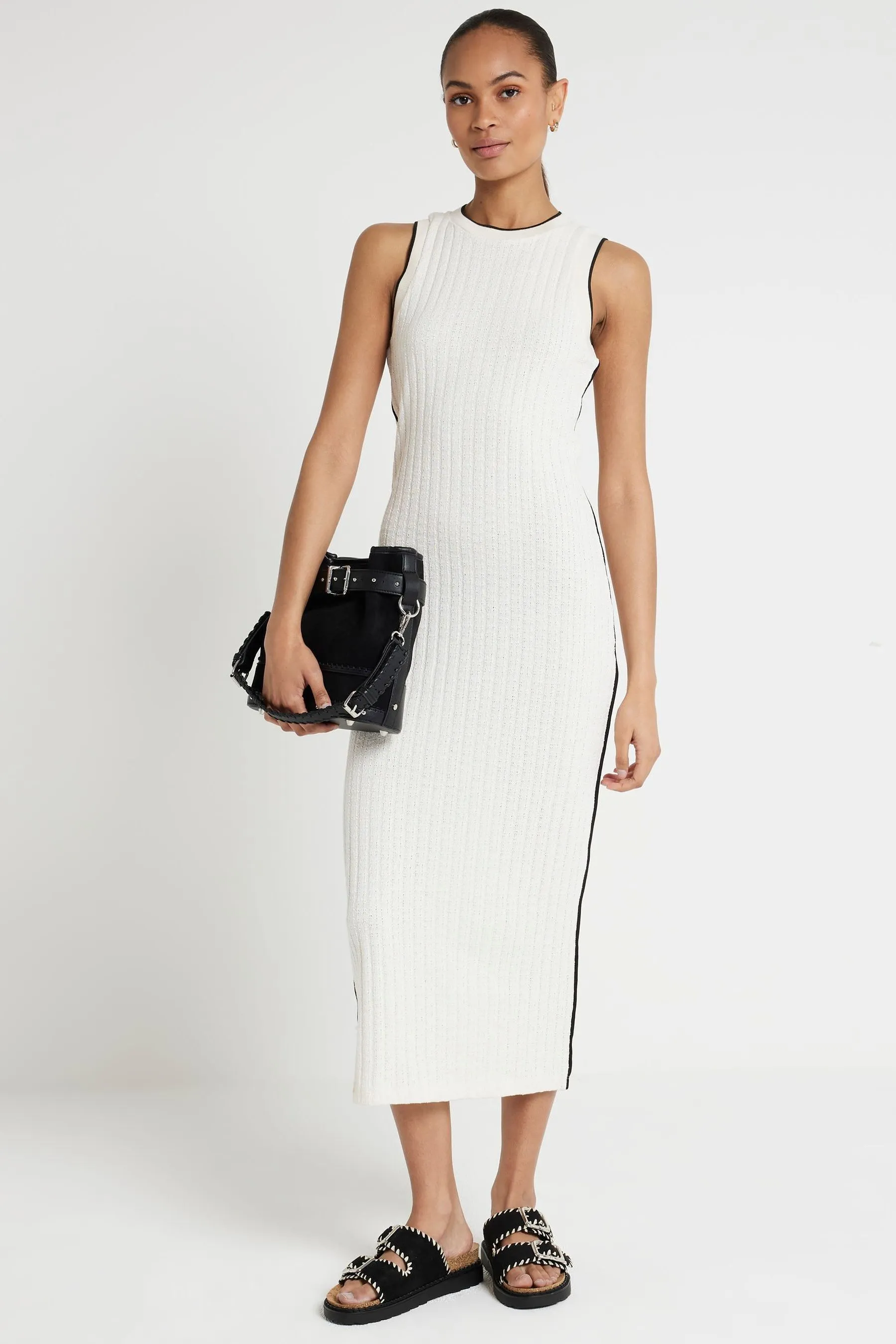River Island - Abito a colonna in maglia con bordi a contrasto