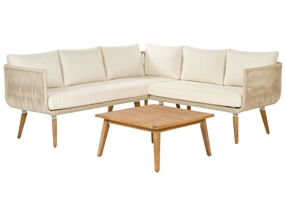 Set di divani angolari da giardino 5 posti ALCAMO Lato Sinistro Legno d'acacia Beige