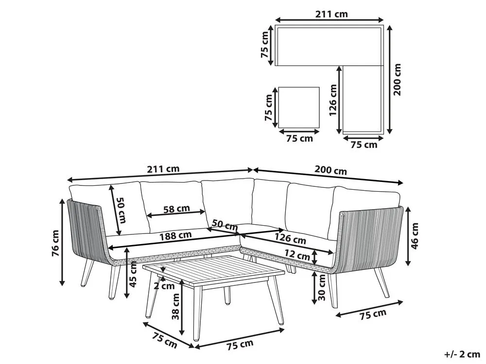 Set di divani angolari da giardino 5 posti ALCAMO Lato Sinistro Legno d'acacia Beige