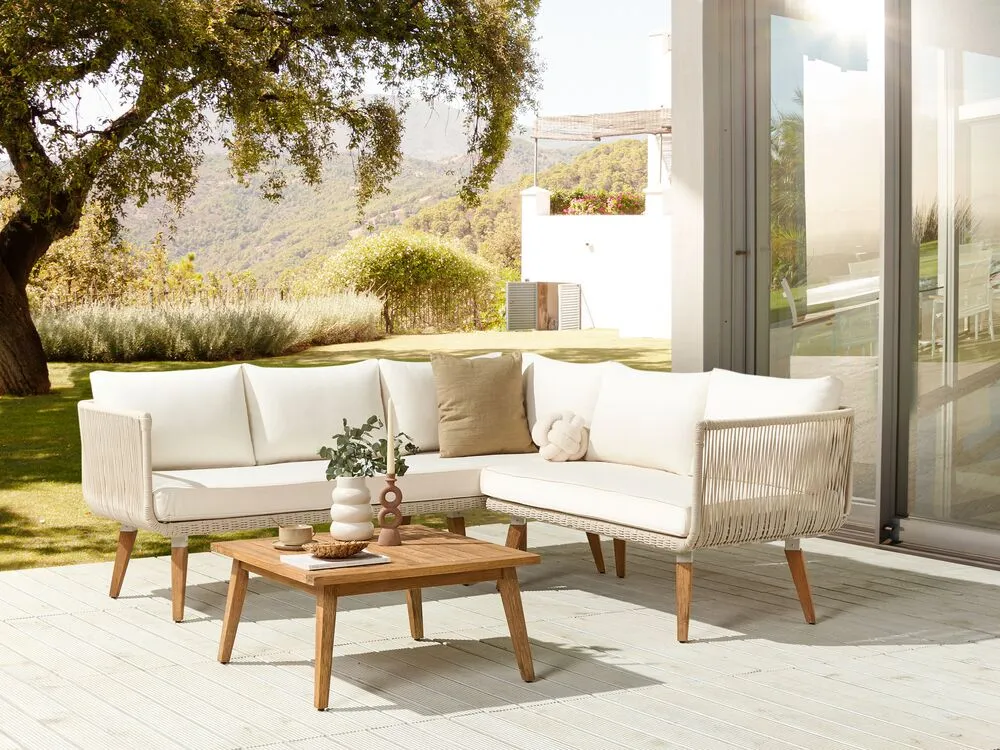 Set di divani angolari da giardino 5 posti ALCAMO Lato Sinistro Legno d'acacia Beige