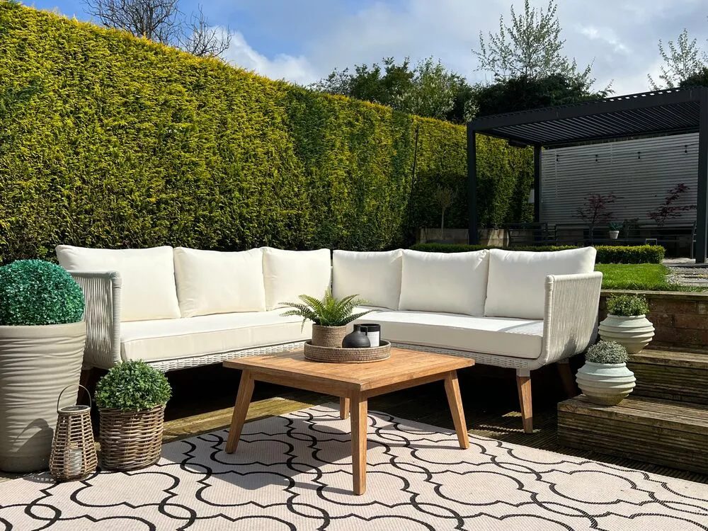 Set di divani angolari da giardino 5 posti ALCAMO Lato Sinistro Legno d'acacia Beige