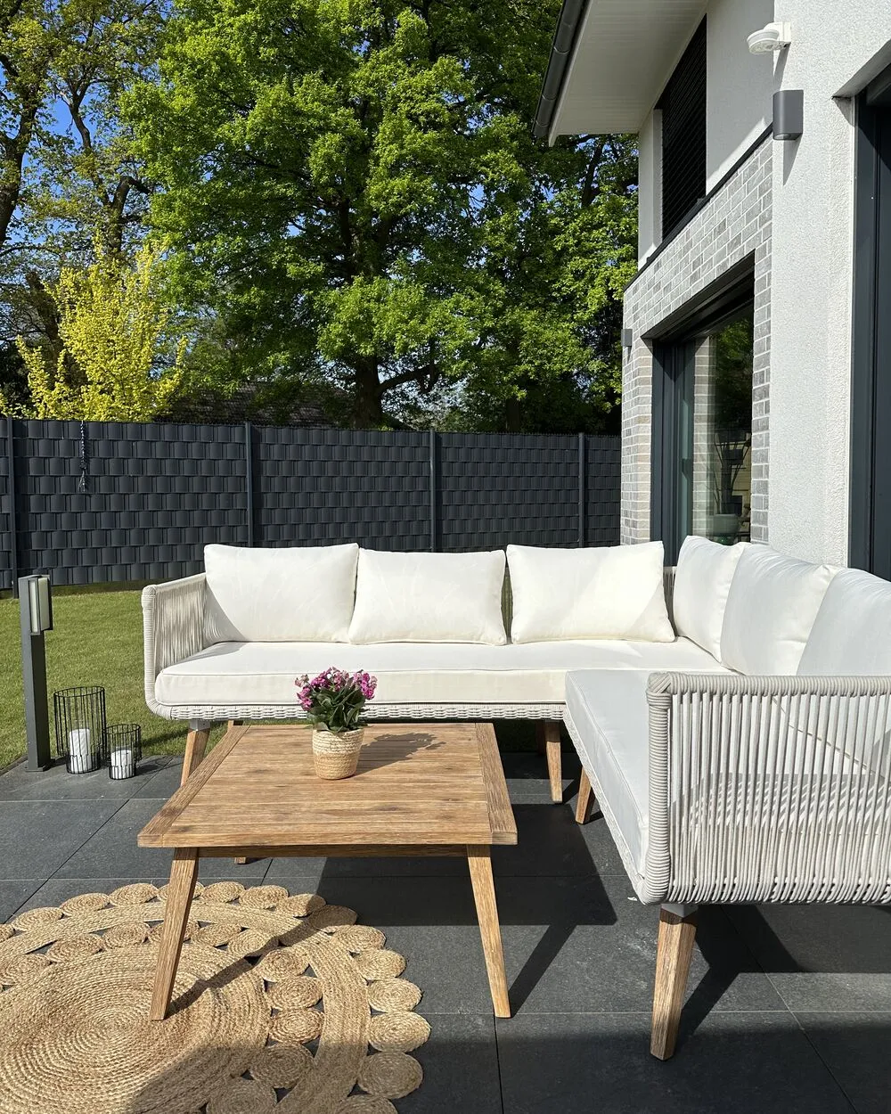 Set di divani angolari da giardino 5 posti ALCAMO Lato Sinistro Legno d'acacia Beige