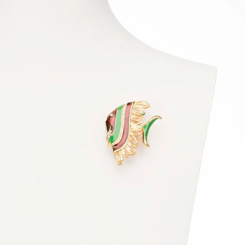 Spilla pesce angelo colore oro, verde e marrone