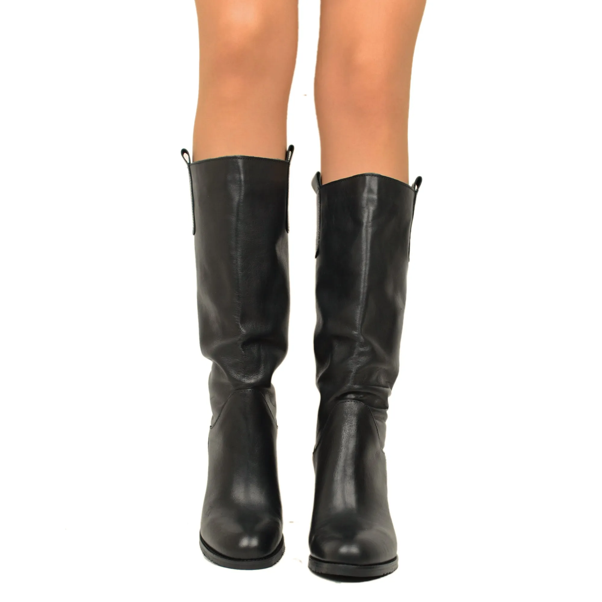 Stivali Donna Neri in Pelle con Tacco Alto Made in Italy