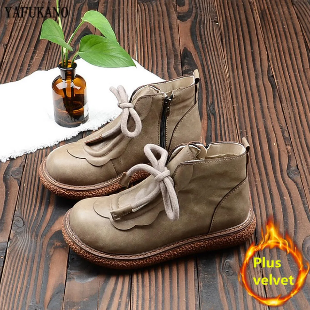 Stivali Martin retrò Scarpe britanniche in pelle Bighead con suola spessa più Stivaletti corti in velluto con punta tonda Stival