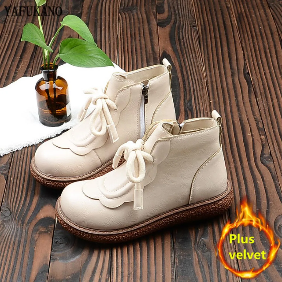 Stivali Martin retrò Scarpe britanniche in pelle Bighead con suola spessa più Stivaletti corti in velluto con punta tonda Stival