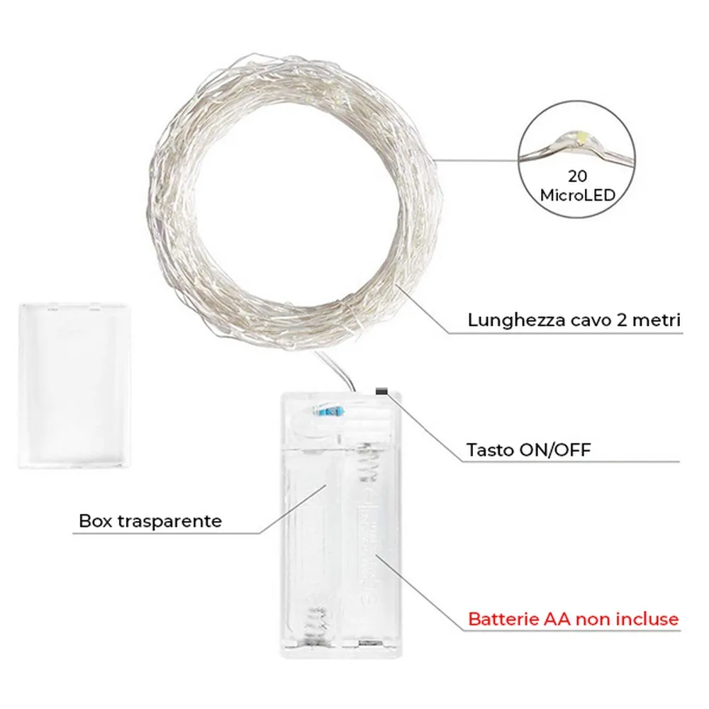 Stringa 2 metri da 20 Microled Bianco Caldo a batteria Wisdom