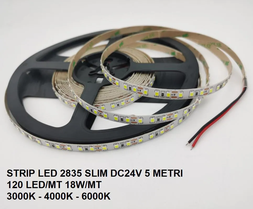 Strip Led 2835 Slim Ultrasottile 5 Metri 120 Led/mt 18 W/mt DC24V