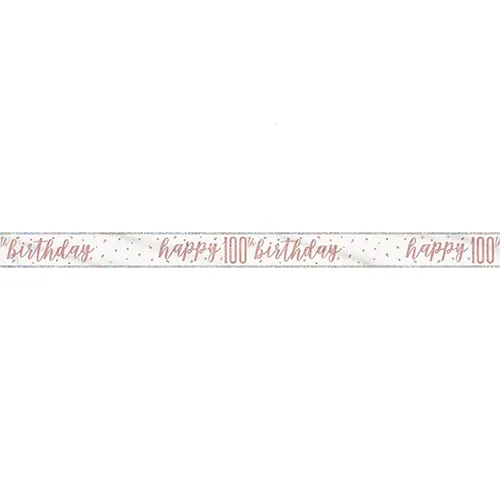 Striscione di compleanno Happy 100th oro rosa 2,74 m