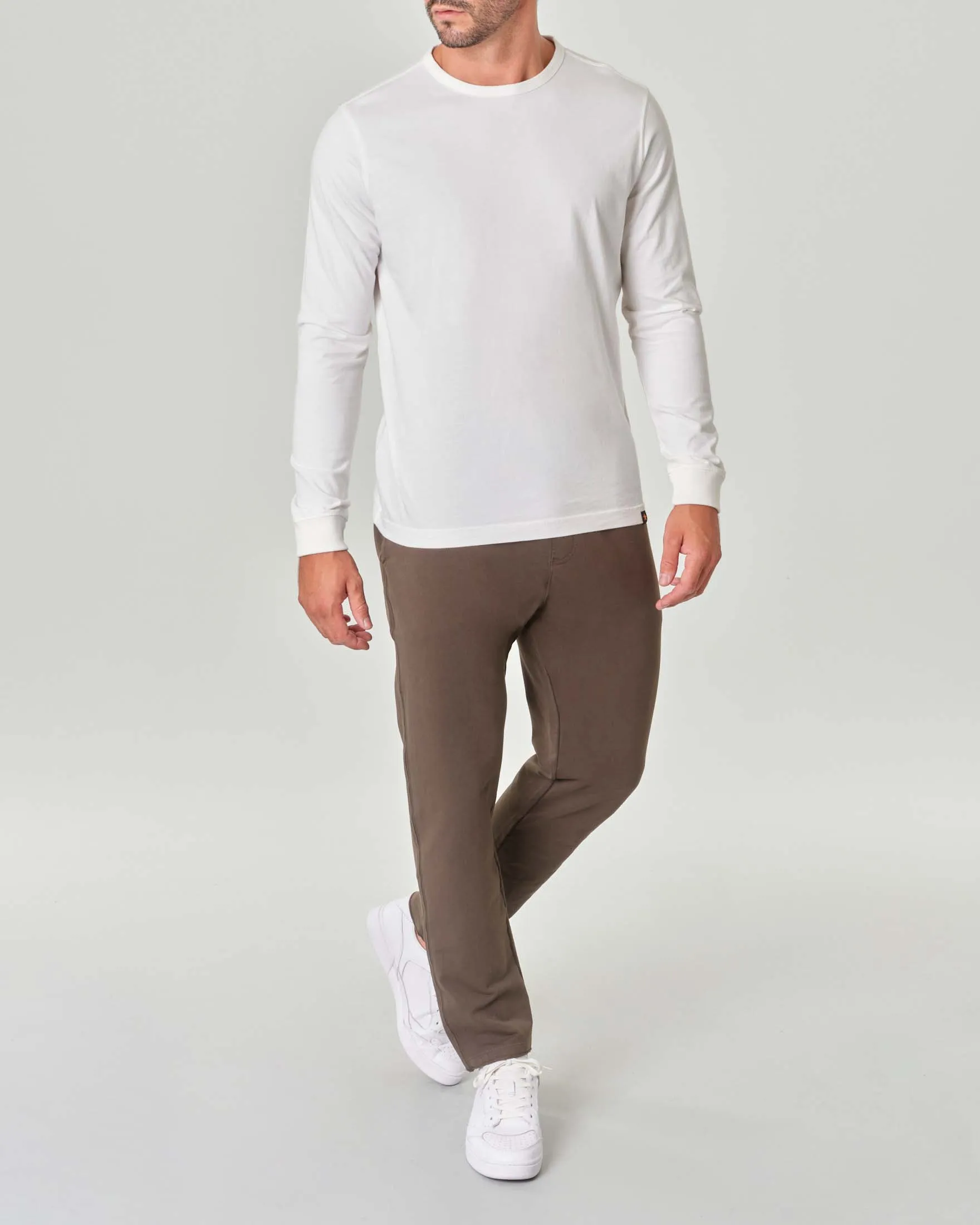 T-shirt bianca manica lunga in pima cotton