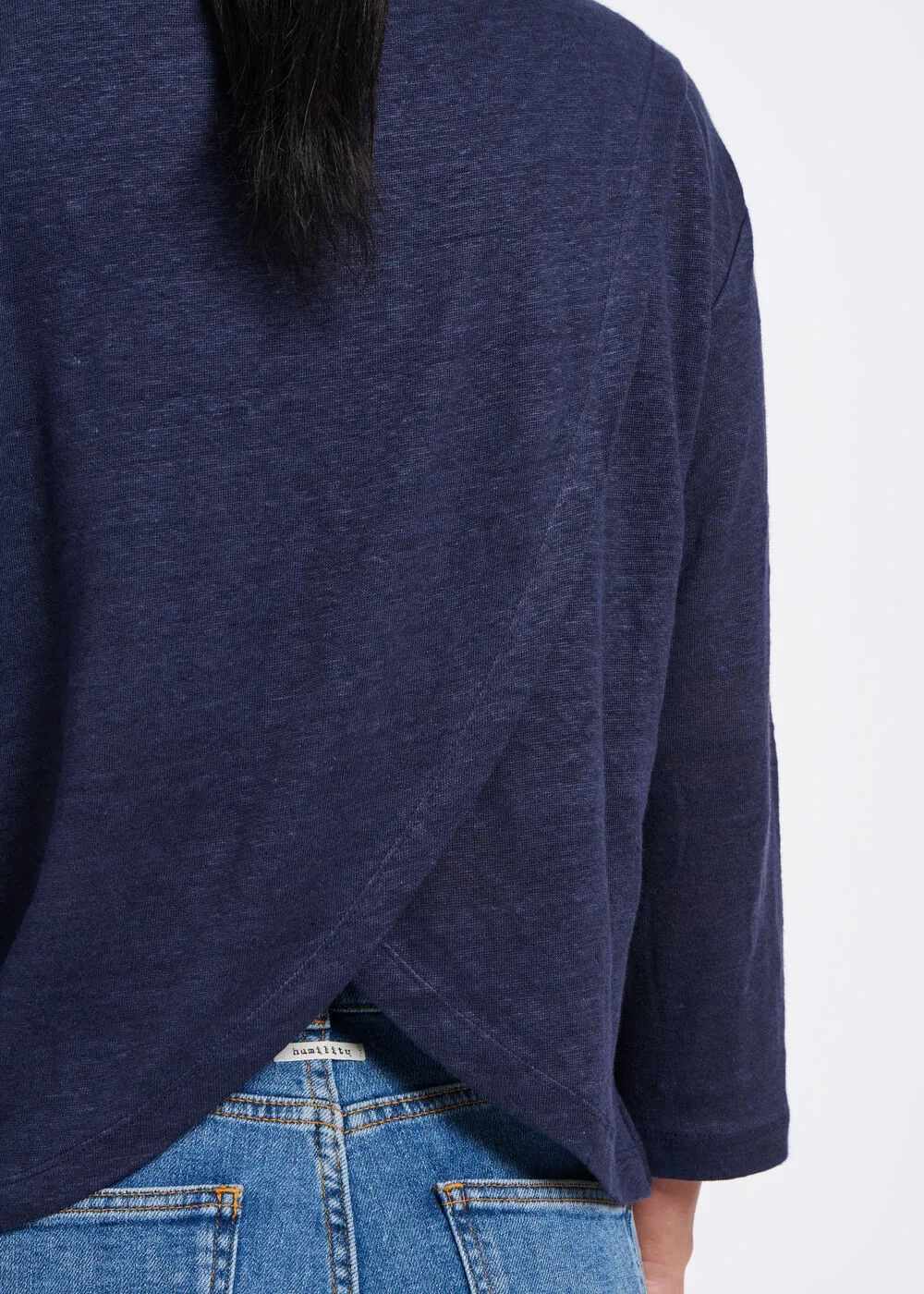 T-shirt bleu marine ample en jersey lin manches 3/4