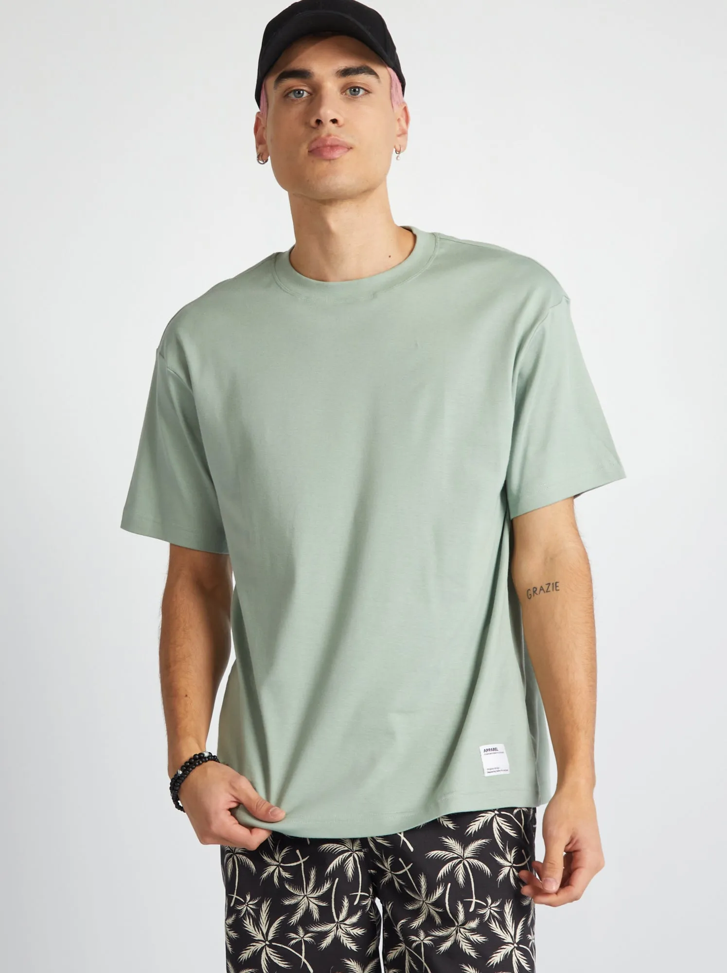 T-shirt scollo tondo in cotone - VERDE