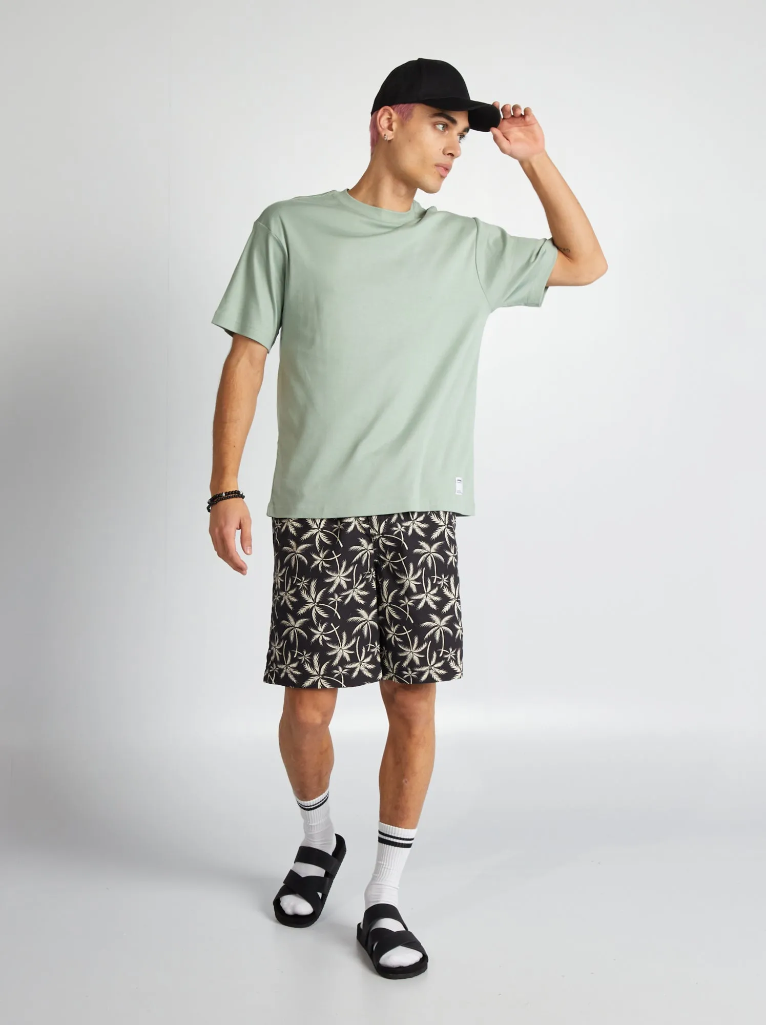 T-shirt scollo tondo in cotone - VERDE