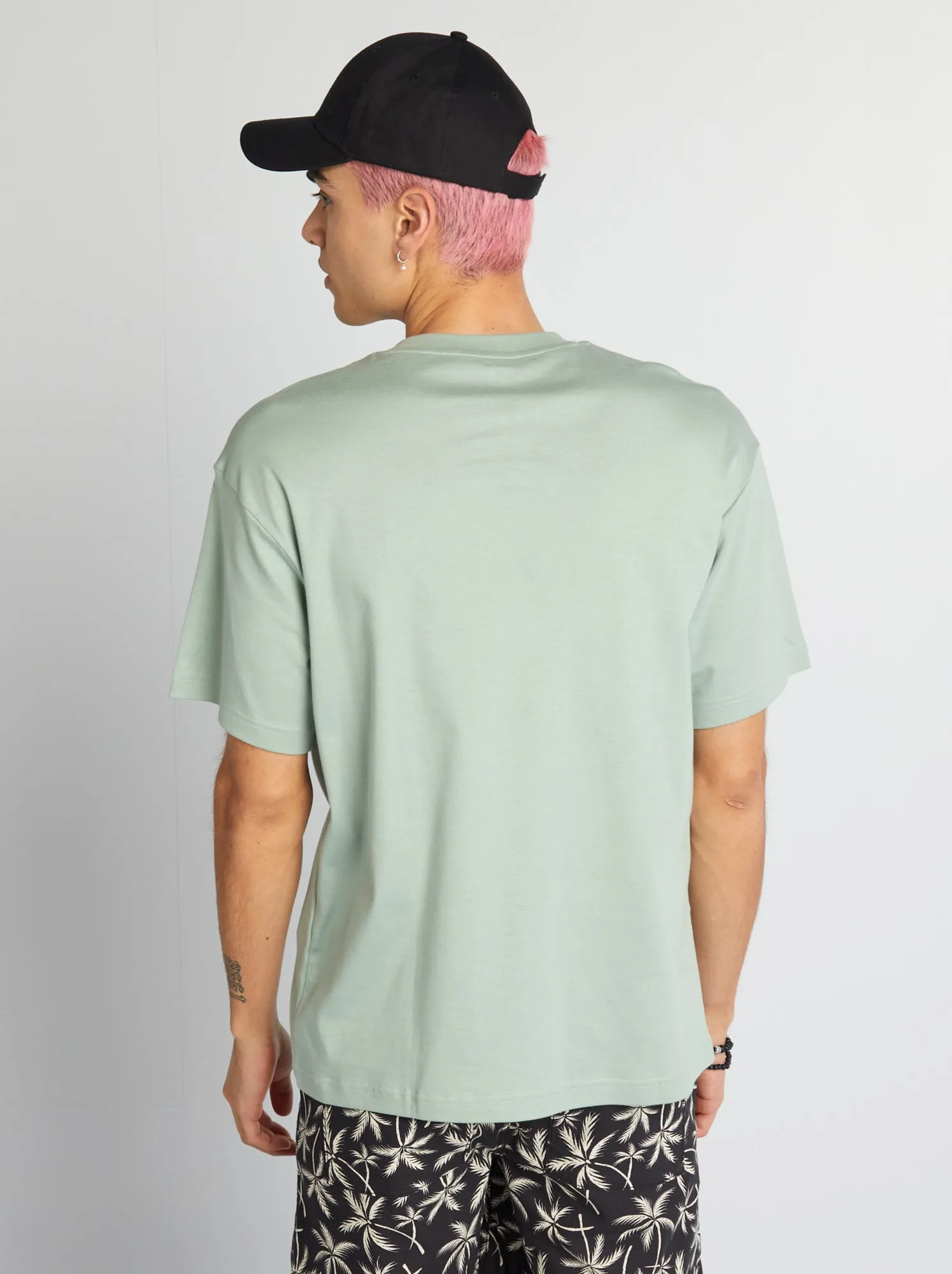 T-shirt scollo tondo in cotone - VERDE