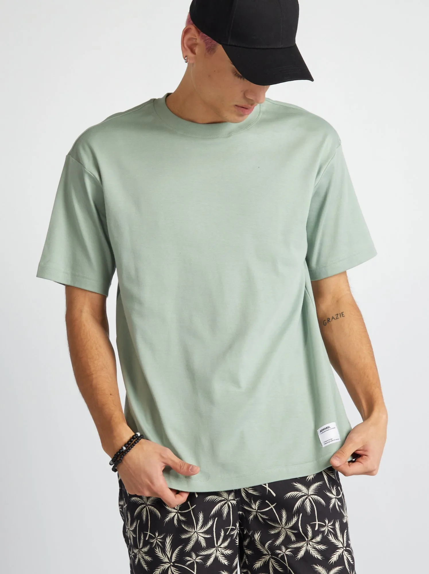T-shirt scollo tondo in cotone - VERDE