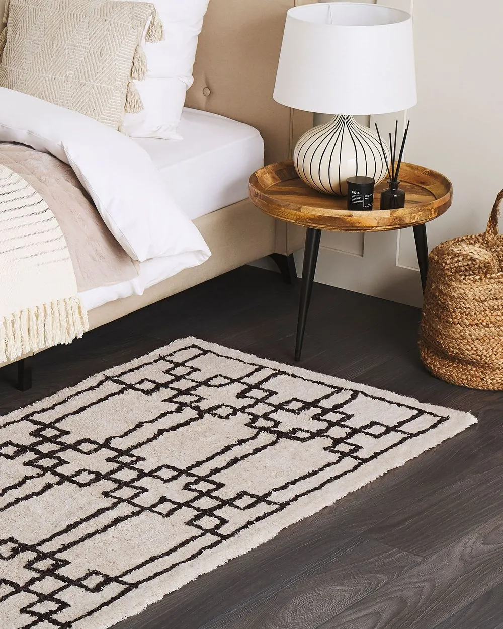 Tappeto beige e nero in cotone 80 x 150 cm TURHAL