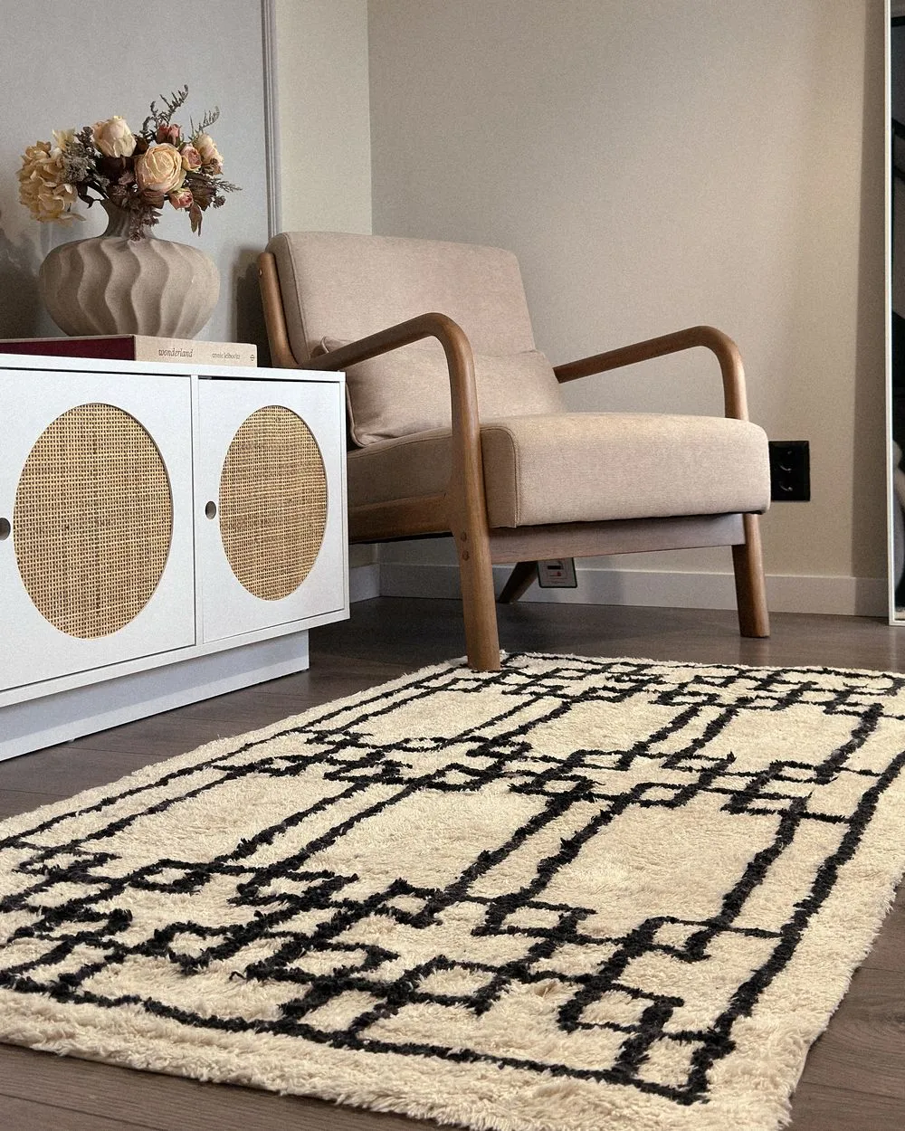 Tappeto beige e nero in cotone 80 x 150 cm TURHAL