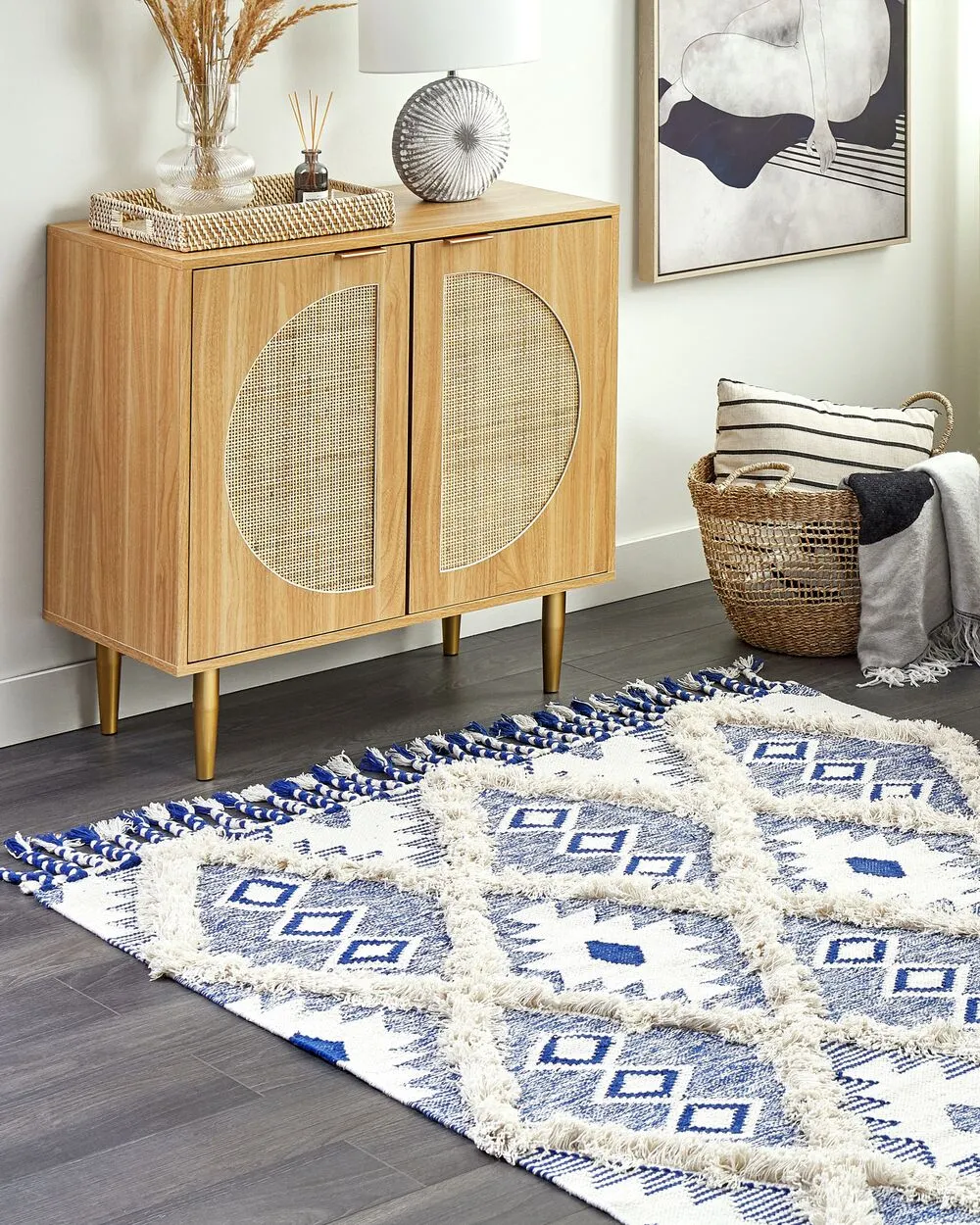 Tappeto cotone beige e blu 140 x 200 cm MANAVGAT