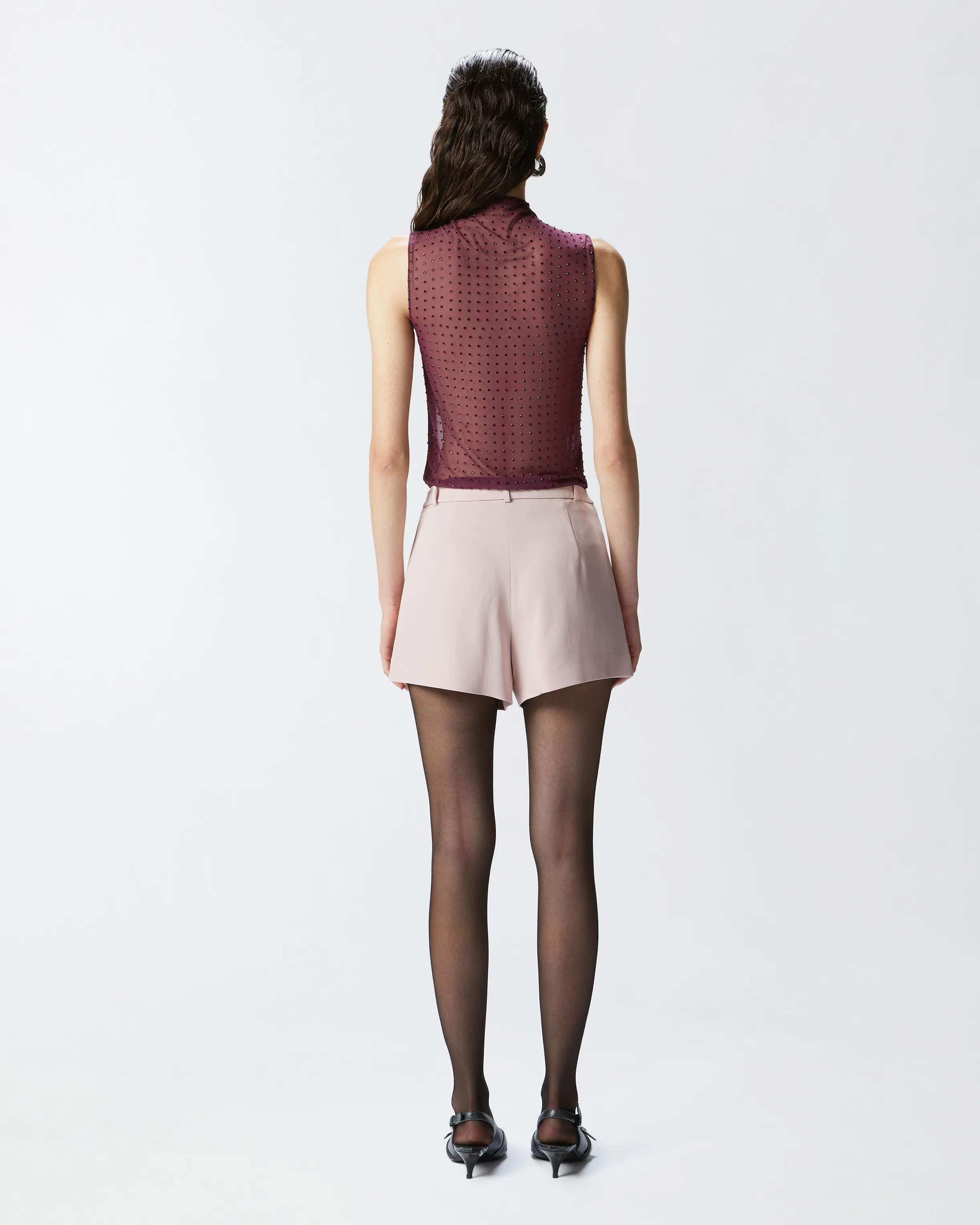  Top senza maniche in tulle con strass    
