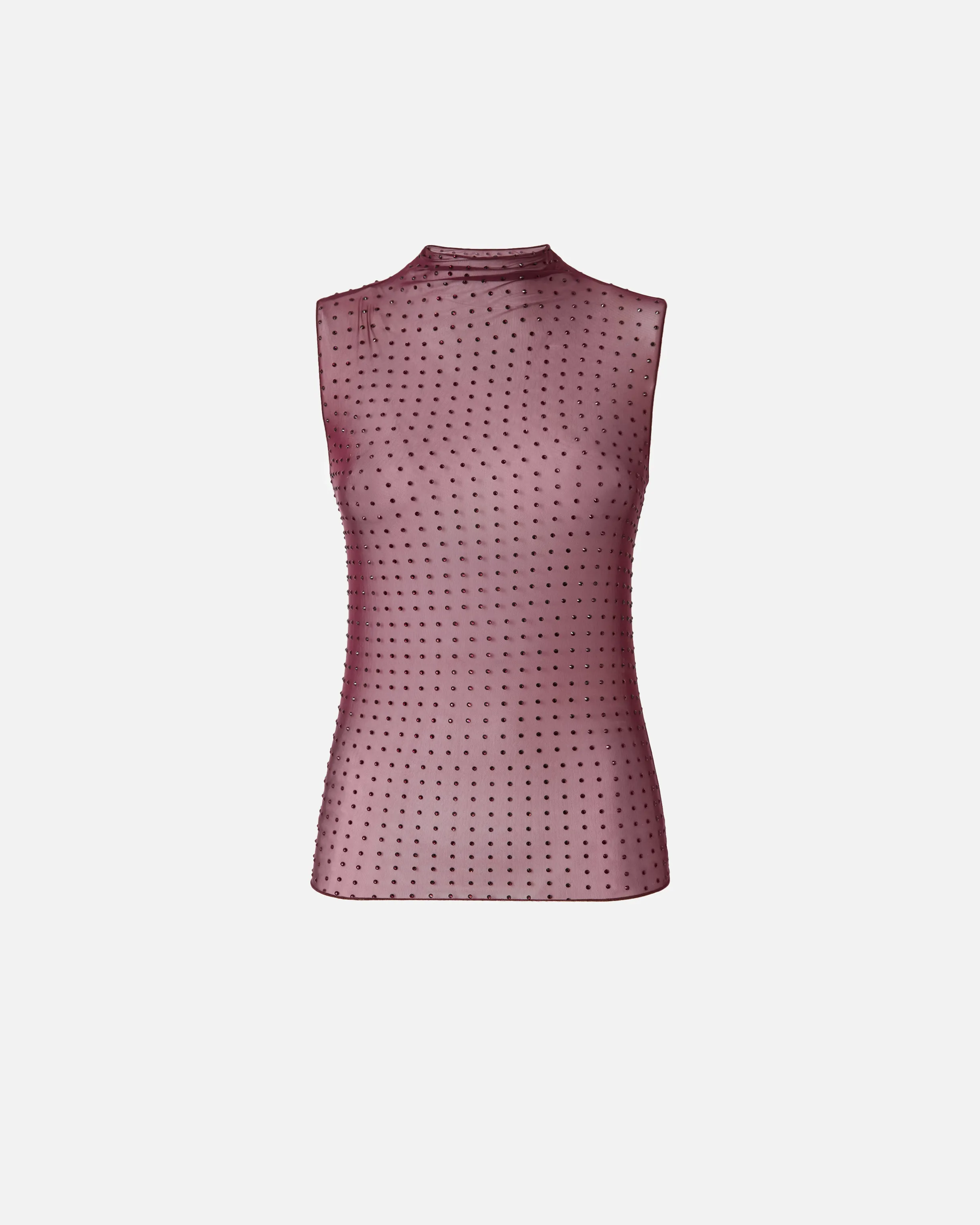  Top senza maniche in tulle con strass    