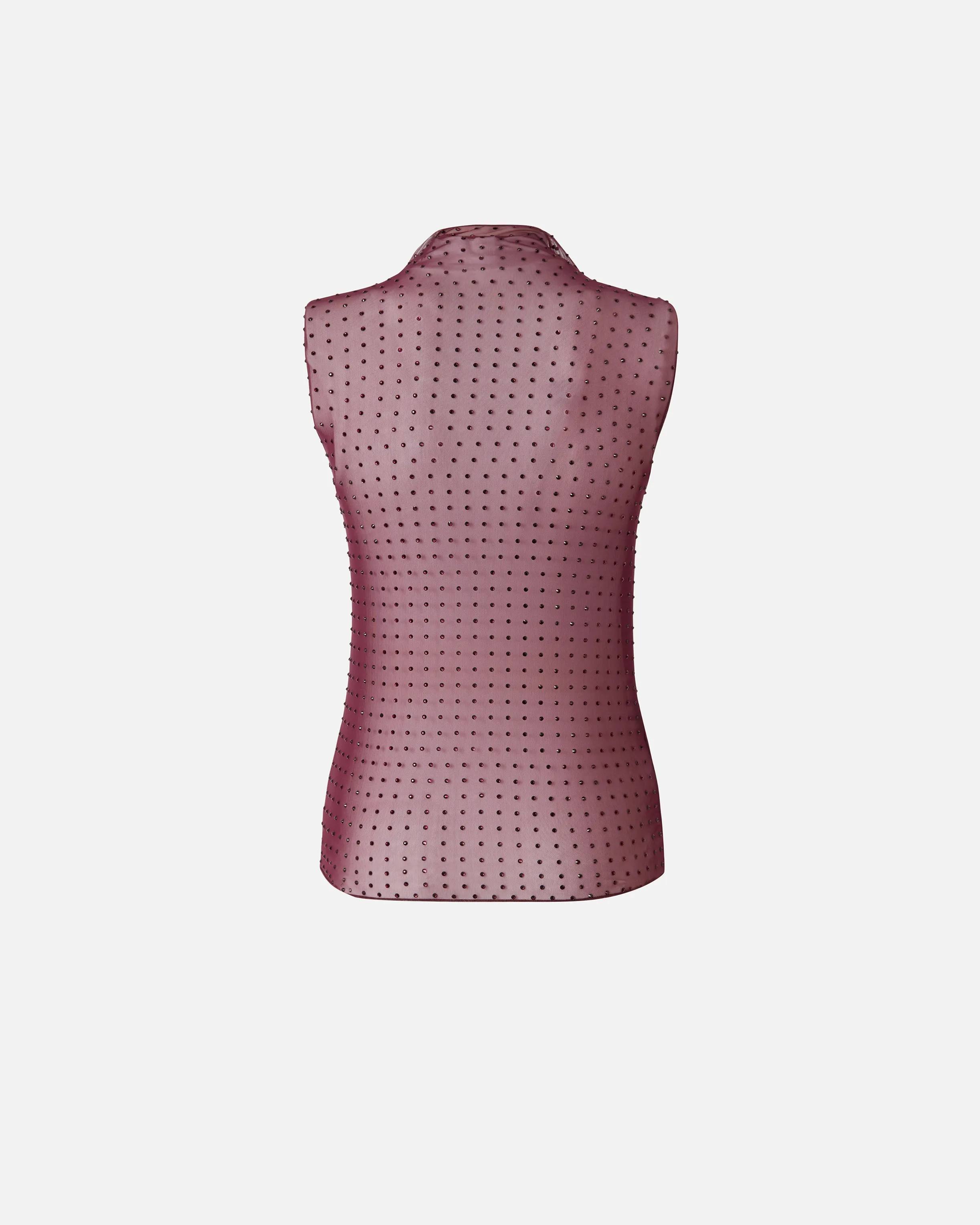  Top senza maniche in tulle con strass    
