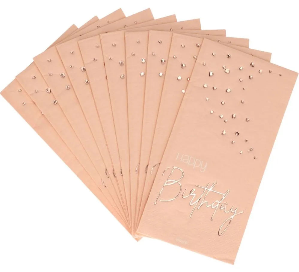 Tovaglioli Happy Birthday 10 Elegante blush in oro rosa