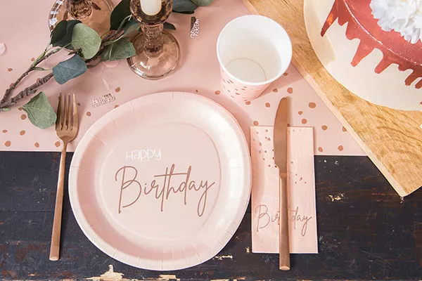 Tovaglioli Happy Birthday 10 Elegante blush in oro rosa