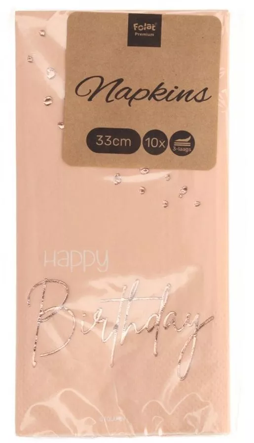 Tovaglioli Happy Birthday 10 Elegante blush in oro rosa