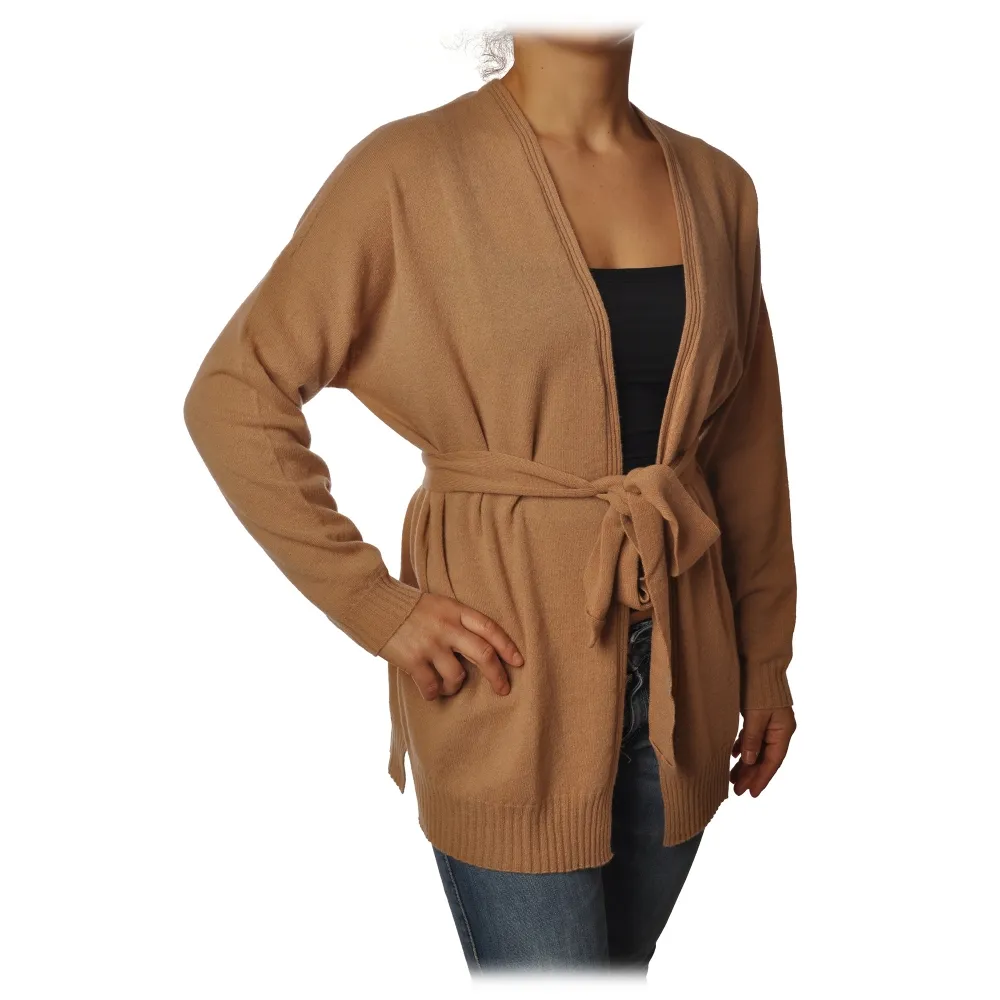 Twinset - Cardigan Lungo con Cintura - Cammello - Maglieria - Made in Italy - Luxury Exclusive Collection