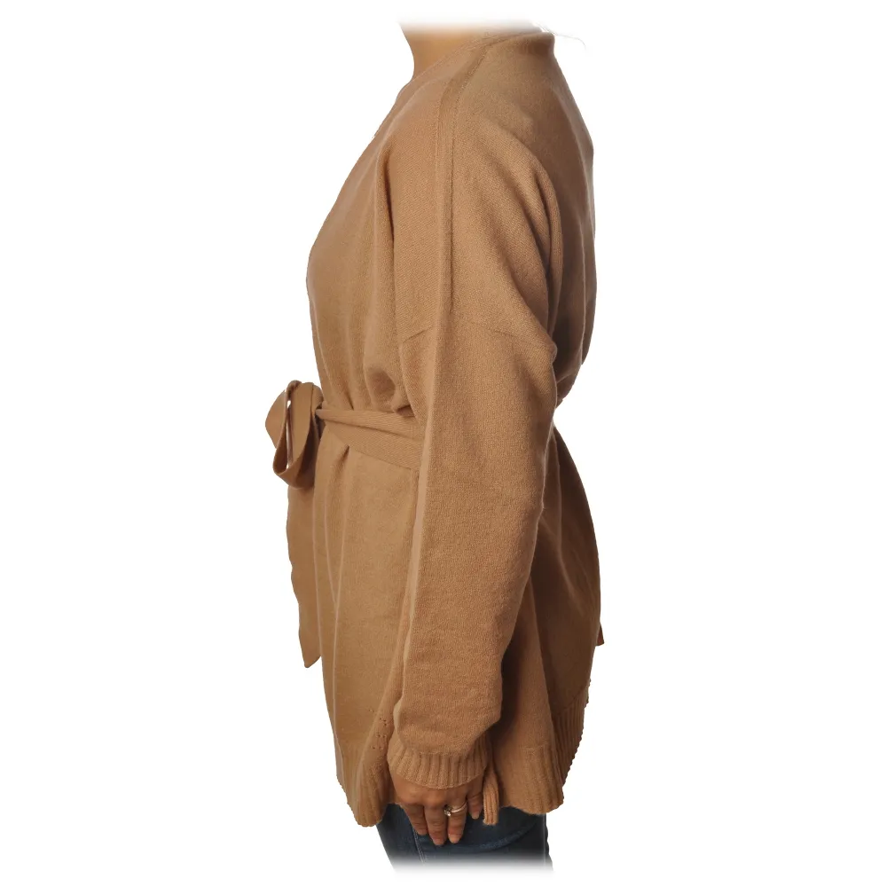 Twinset - Cardigan Lungo con Cintura - Cammello - Maglieria - Made in Italy - Luxury Exclusive Collection