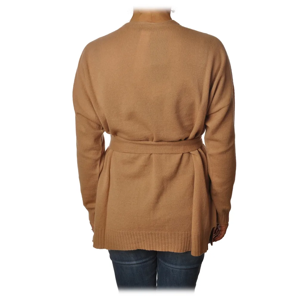 Twinset - Cardigan Lungo con Cintura - Cammello - Maglieria - Made in Italy - Luxury Exclusive Collection